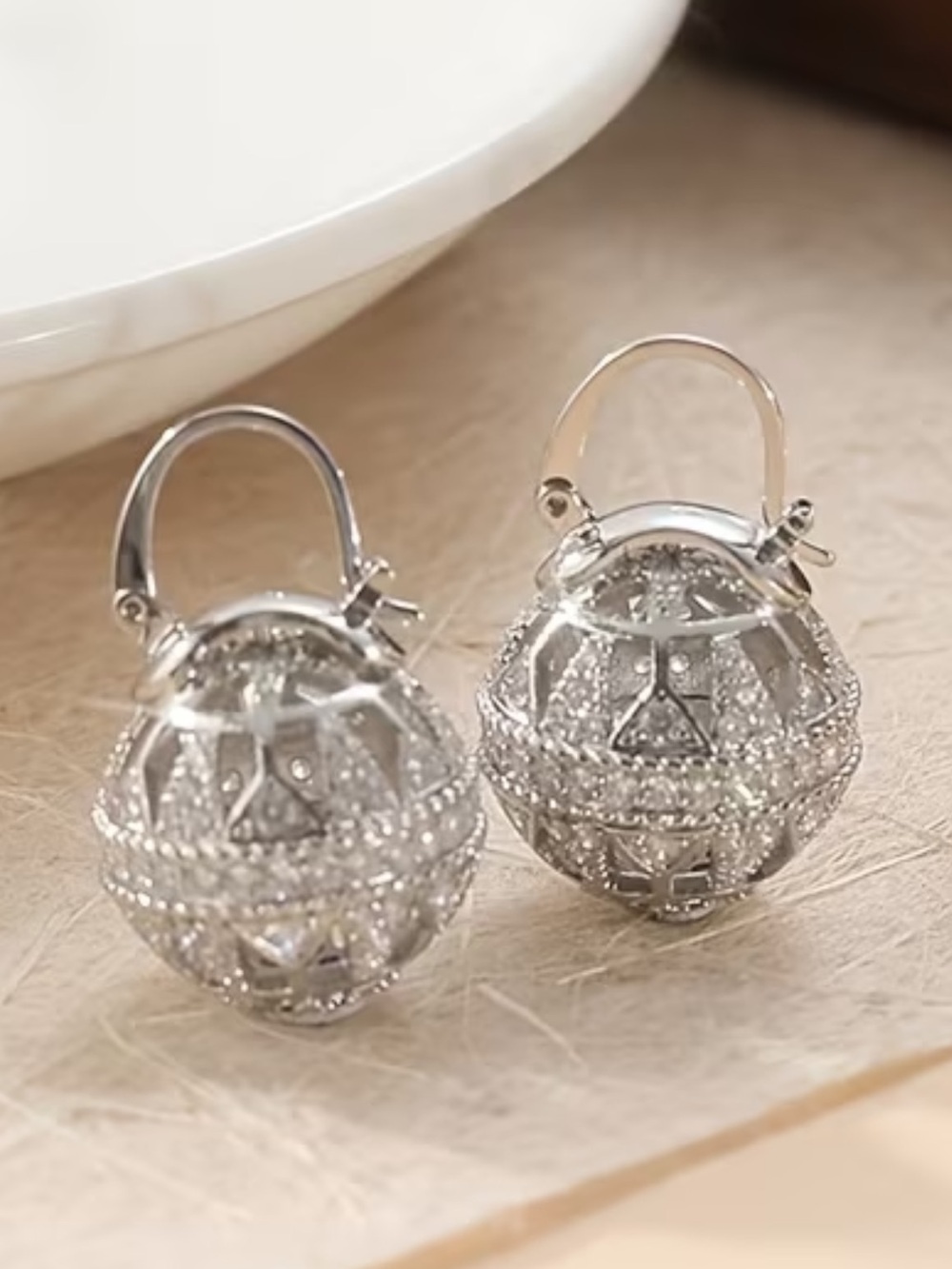 Silver Tone Crystal Double Sided Orb Drop Earrings